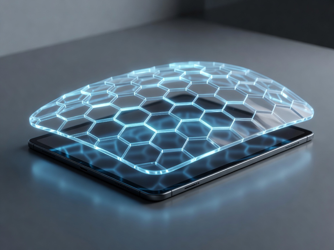 Tablet computer protected by a glowing 3D shield